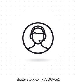 Customer service icon. Customer support vector icon. Male call center avatar icon with wearing headset on white background. Flat line vector illustration