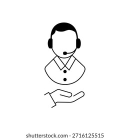 Kundenservice-Symbol mit unterstützender Hand darunter, sauberes flaches Symbol, das Hilfe, Vertrauen, Kundenbetreuung, Hilfe, Call-Center-Support und professionelle Geschäftskommunikation darstellt.