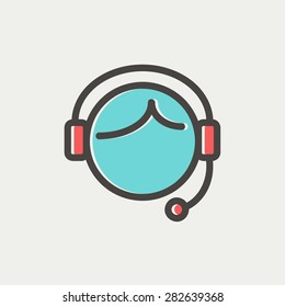 Línea delgada de icono de servicio al cliente para diseño de web y móvil, minimalista moderno y plano. Icono del vector con contorno gris oscuro y color de desplazamiento en fondo gris claro.