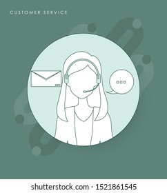 Customer Service Icon - User With Headphone Vector illustration. Concept of line icon with green theme