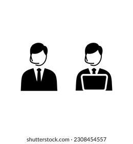 Customer Service Icon. User With Headphone and laptop Vector illustration
