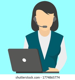 Customer Service Icon - User With Laptop Computer & Headphone Vector illustration