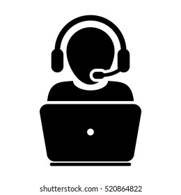  Customer Service Icon - User With Laptop Computer & Headphone Vector illustration