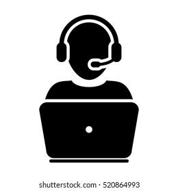  Customer Service Icon - User With Laptop Computer & Headphone Vector illustration