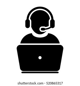  Customer Service Icon - User With Laptop Computer & Headphone Vector illustration