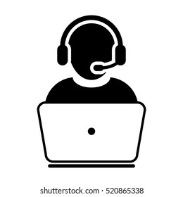  Customer Service Icon - User With Laptop Computer & Headphone Vector illustration