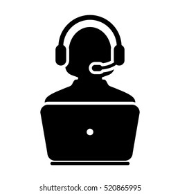 Customer Service Icon - User With Laptop Computer & Headphone Vector illustration