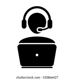 Customer Service Icon - User With Laptop Computer & Headphone Vector illustration