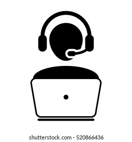 Customer Service Icon - User With Laptop Computer & Headphone Vector illustration