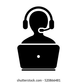 Customer Service Icon - User With Laptop Computer & Headphone Vector illustration