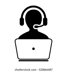 Customer Service Icon - User With Laptop Computer & Headphone Vector illustration
