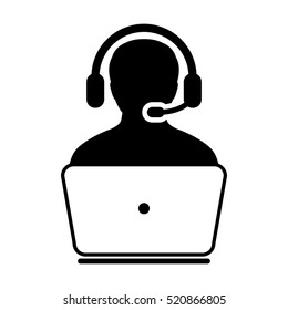 Customer Service Icon - User With Laptop Computer & Headphone Vector illustration