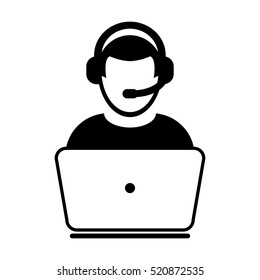Customer Service Icon - User With Laptop Computer and Headphone Vector illustration