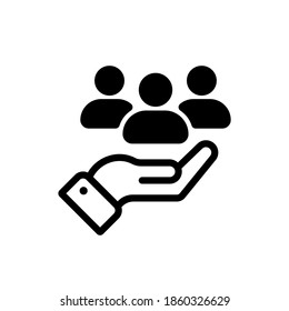 Vector de icono de servicio al cliente. Servicio completo de atención al cliente. Manos con personas. Ilustración vectorial.