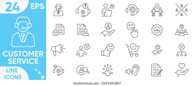 Customer service icon Vector and illustrator set.satisfied, assistance, experience, feedback, operator, recommend, positive feedback and more.
