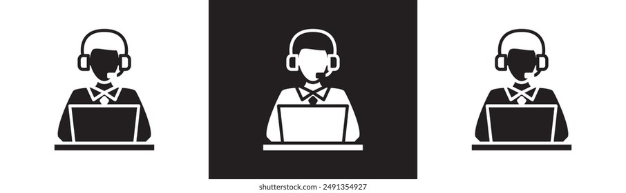 Customer service icon, Woman User with headphone vector illustration, Support admin icon, Support service and telemarketing, Job icon vector illustration on black, white and tranparent background.