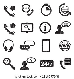 Customer Service Icons. Black Scribble Design. Vector Illustration.