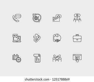 Customer service icons set. 24/7 and customer service icons with retail, call and business. Set of review for web app logo UI design.