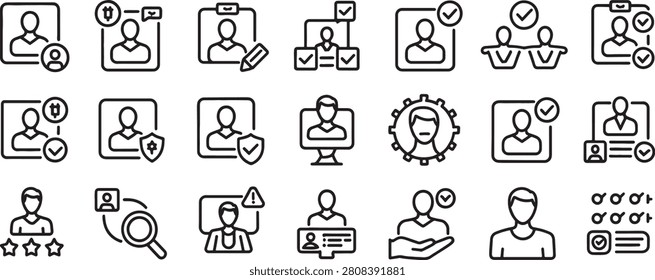Customer Service Icons Set with Agent Avatars, Checkmarks, Security Badge, and Clipboard Symbols for Support Workflow