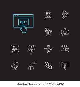 Customer service icons set. Client and customer service icons with survey, collaborate and retail. Set of together for web app logo UI design.