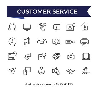 Customer Service icons Set with editable stroke collection for web and ui. Line icons pack. Vector illustration.