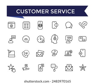 Conjunto de iconos de Servicio al cliente con colección de trazo editable para Web y ui. Paquete de iconos de línea. Ilustración vectorial.
