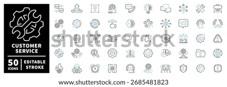 Customer service icons set – editable line icons, support and communication tools