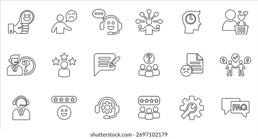 customer service icons set. customer, service, help, experience, assistance, technical support and more. simple line vector
