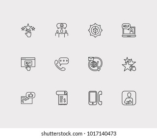 Customer service icons set. Invoice and customer service icons with ecommerce, satisfaction and star. Set of elements including gesture for web app logo UI design.