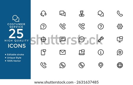 Customer Service Icons – Support, Help, Feedback, Inquiry, Assistance, Editable Stroke