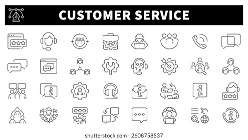 Customer service icons. Customer support vector icons. Customer service, assistance, experience, feedback, support related thin line icon collection. Editable stroke 