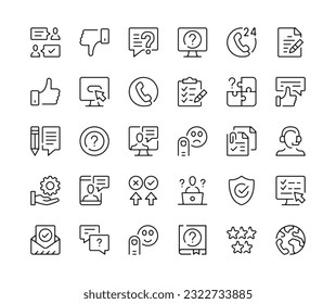 Customer service icons. Vector line icons set. Technical support, online help, call center concepts. Black outline stroke symbols
