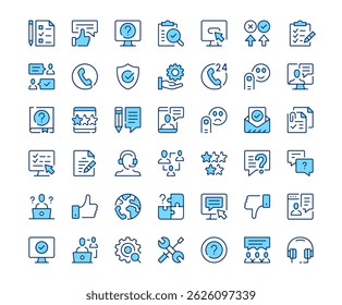 Customer service icons. Vector line icon set. Modern outline design. Blue concept