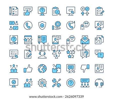 Customer service icons. Vector line icon set. Modern outline design. Blue concept