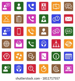 Customer Service Icons. White Flat Design In Square. Vector Illustration.