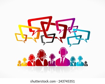 Customer service illustration concept. Help desk staff and speech bubble