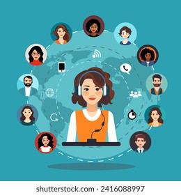 Customer Service illustration concept. Network connection Vector Illustration in flat style