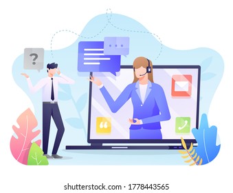 Customer Service Illustration, Person Asking about A Product. This illustration can be use for website, landing page, web, app, and banner.