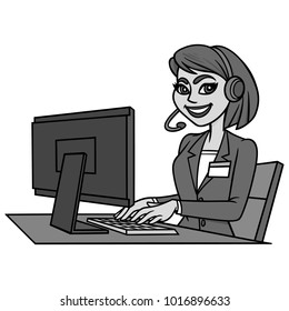Customer Service Illustration - A vector cartoon illustration of a Customer Service worker.