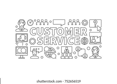 Customer service illustration. Vector modern customer support concept outline horizontal banner