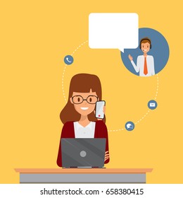 Customer service infographic background. Talking mobile phone. Illustration vector.