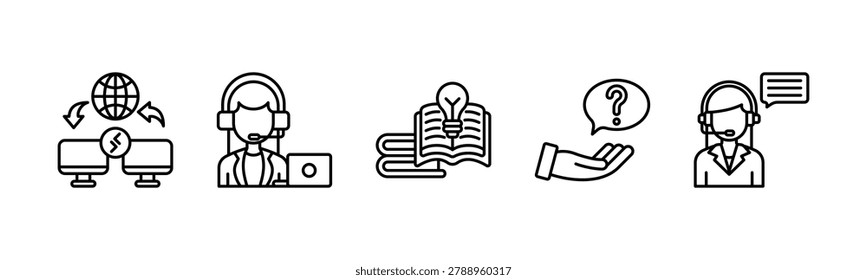 Customer Service Intelligence Network icon line illustration. Remote Assistance, Support Agent, Knowledge Base, Service Request and Call Center