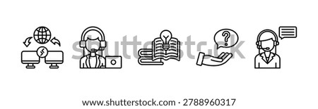 Customer Service Intelligence Network icon line illustration. Remote Assistance, Support Agent, Knowledge Base, Service Request and Call Center