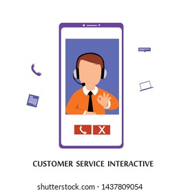 Customer Service Interactive , Call Center for online Shopping and  Business Concept Vector Template Design Illustration