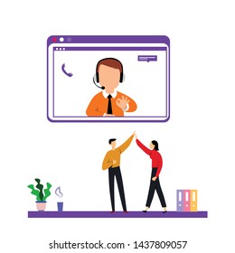 Customer Service Interactive , Call Center for online Shopping and  Business Concept Vector Template Design Illustration