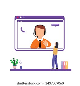 Customer Service Interactive , Call Center for online Shopping and  Business Concept Vector Template Design Illustration