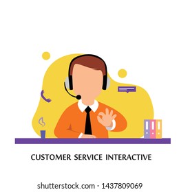 Customer Service Interactive , Call Center for online Shopping and  Business Concept Vector Template Design Illustration