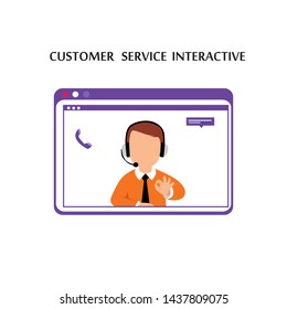 Customer Service Interactive , Call Center for online Shopping and  Business Concept Vector Template Design Illustration