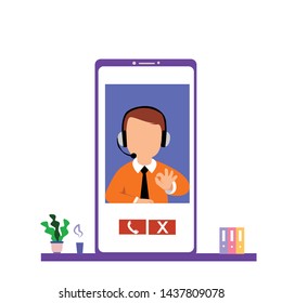 Customer Service Interactive , Call Center for online Shopping and  Business Concept Vector Template Design Illustration