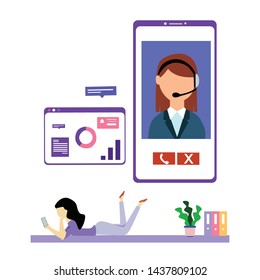 Customer Service Interactive , Call Center for online Shopping and  Business Concept Vector Template Design Illustration